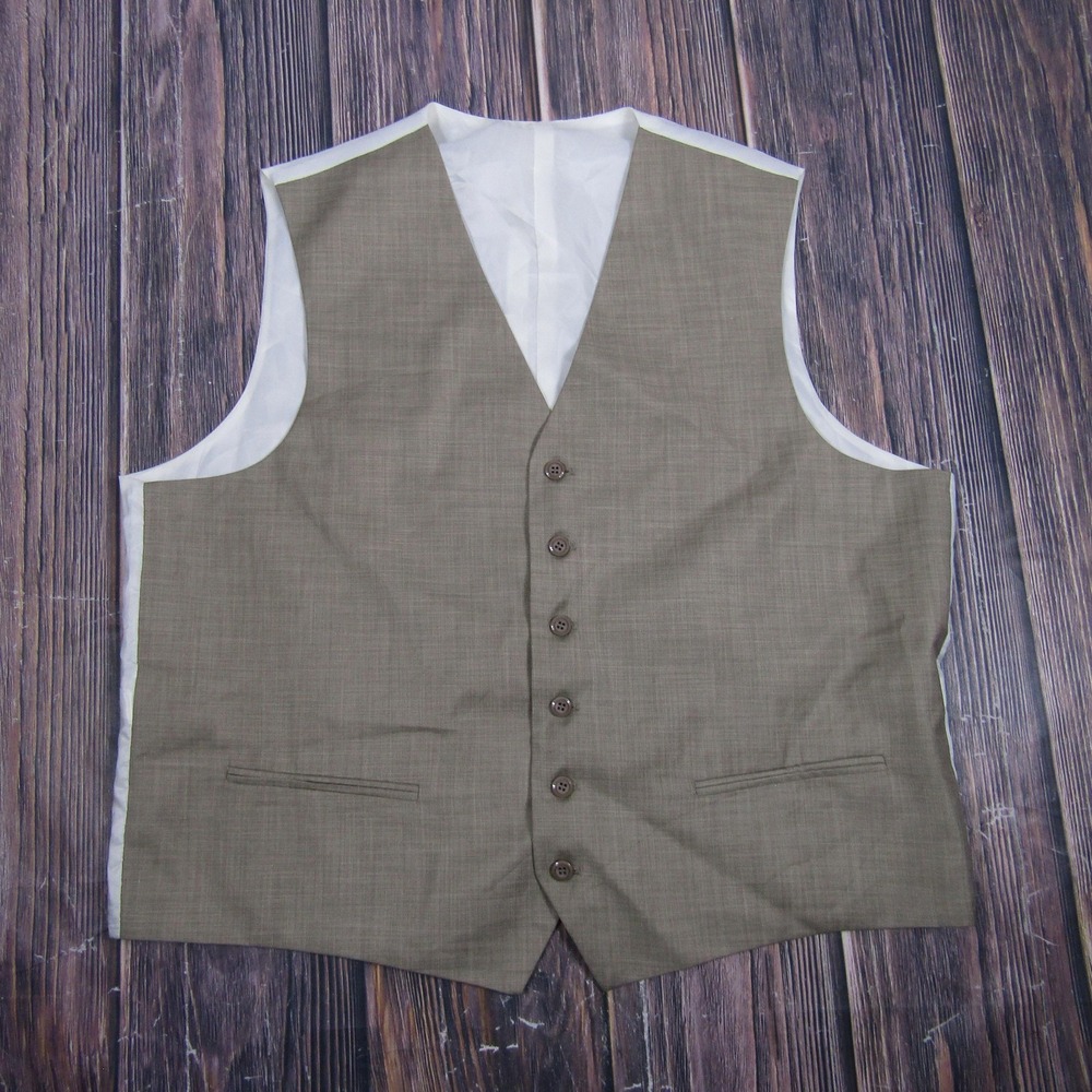 Suit Vest Men‎ 46 Beige Solid 3 Piece Belted Formal Waistcoat Viscose Polyester